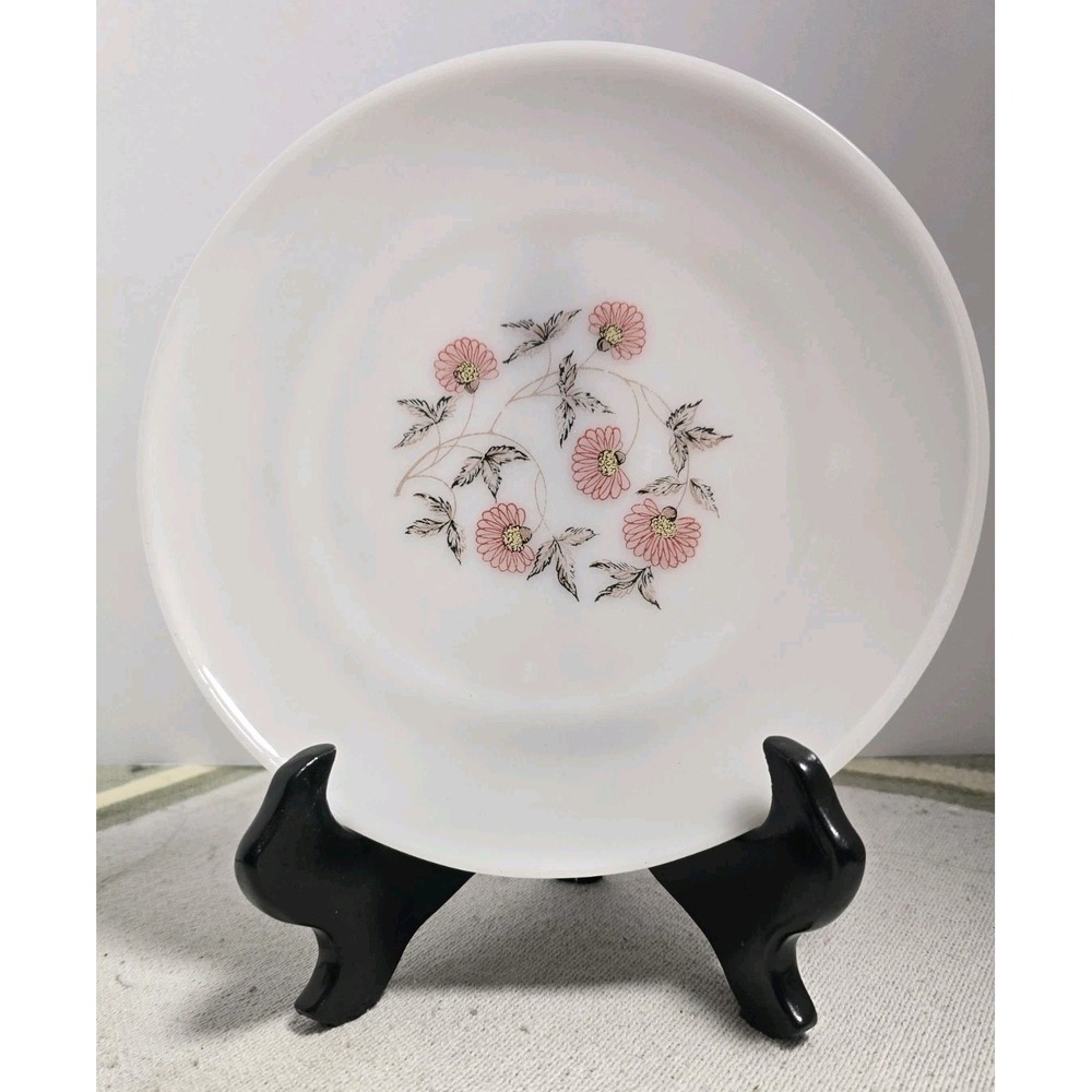 Vintage Fire King Fleurette 9" Plate Milk Glass Pink Flowers